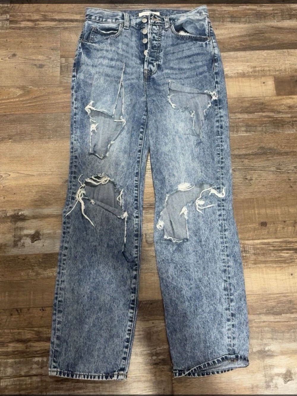Straight Leg Distressed Women’s Jeans - Blue